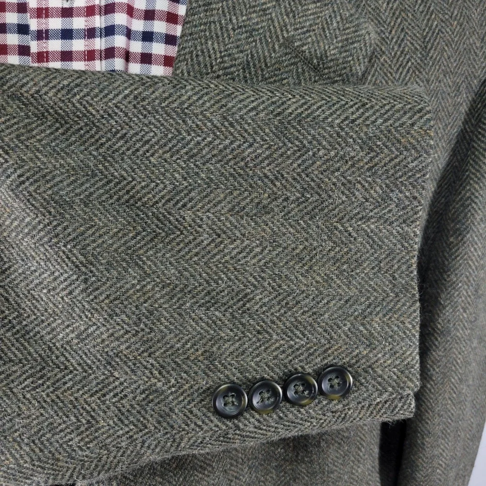 John Ashford Men's Tweed Sport Coat Blazer Two Button Green Herringbone Wool 46R
